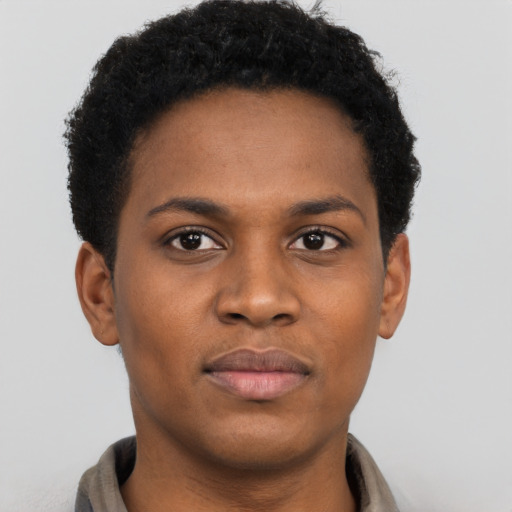 Neutral black young-adult female with short  brown hair and brown eyes