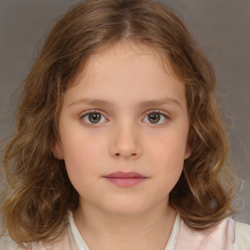 Neutral white child female with medium  brown hair and brown eyes