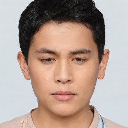 Neutral asian young-adult male with short  brown hair and brown eyes