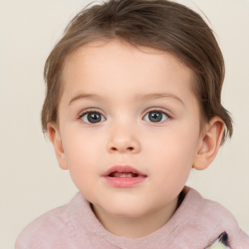 Neutral white child female with short  brown hair and brown eyes