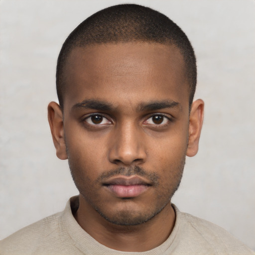 Neutral black young-adult male with short  brown hair and brown eyes