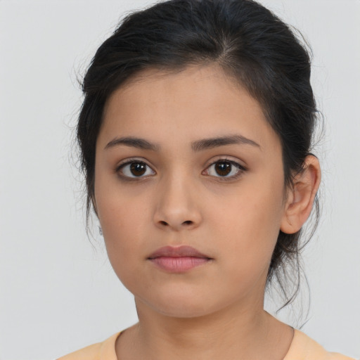 Neutral asian young-adult female with medium  brown hair and brown eyes