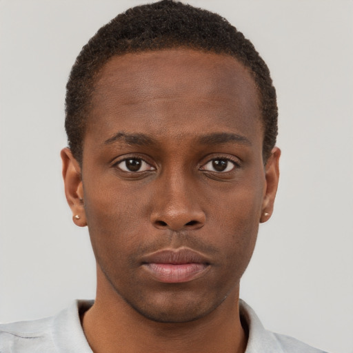 Neutral black young-adult male with short  brown hair and brown eyes