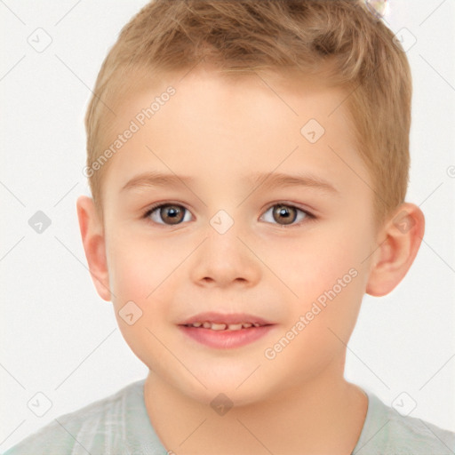 Joyful white child male with short  brown hair and brown eyes