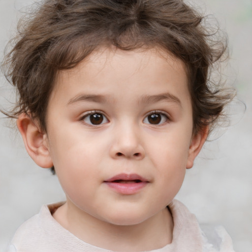 Neutral white child female with short  brown hair and brown eyes