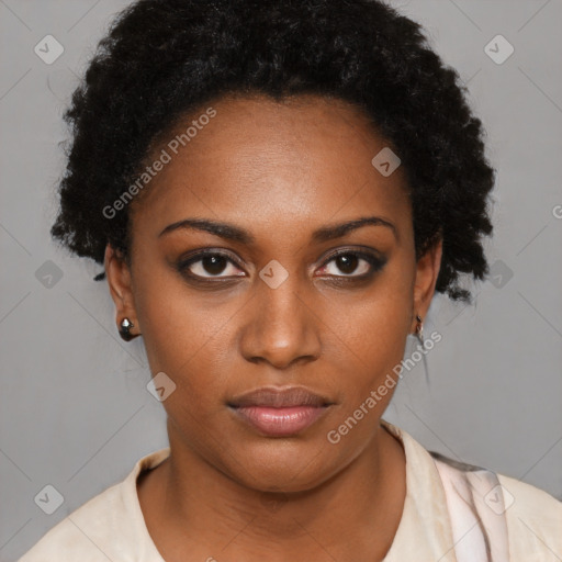 Neutral black young-adult female with short  brown hair and brown eyes