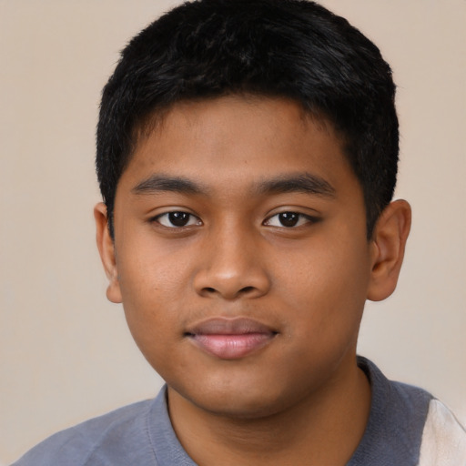 Neutral latino child male with short  black hair and brown eyes