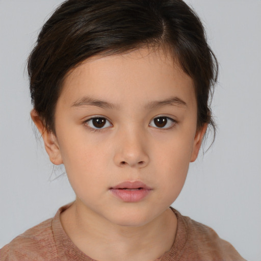 Neutral white child female with medium  brown hair and brown eyes