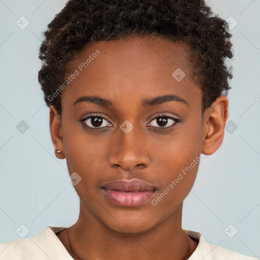 Neutral black young-adult female with short  brown hair and brown eyes