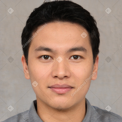 Neutral asian young-adult male with short  black hair and brown eyes