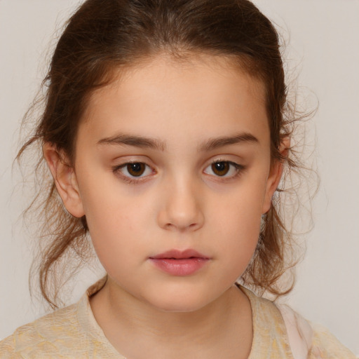 Neutral white child female with medium  brown hair and brown eyes