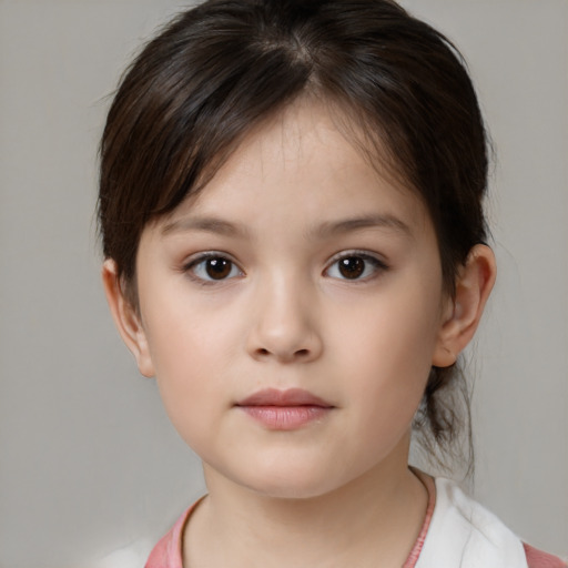 Neutral white child female with medium  brown hair and brown eyes