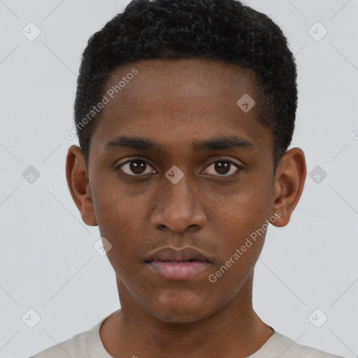 Neutral black young-adult male with short  brown hair and brown eyes