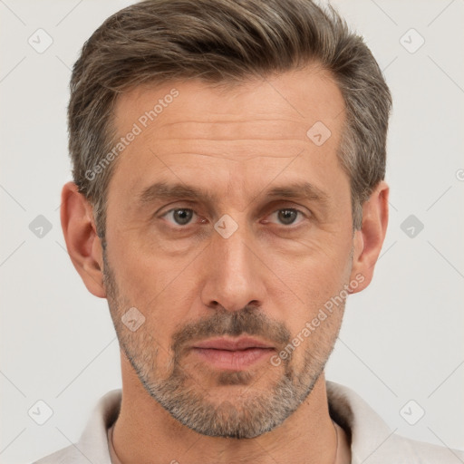 Neutral white adult male with short  brown hair and brown eyes