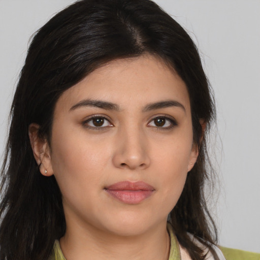 Neutral asian young-adult female with medium  brown hair and brown eyes