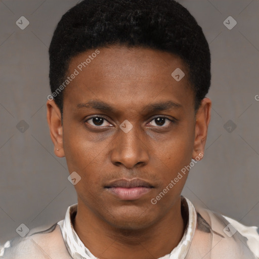 Neutral black young-adult male with short  brown hair and brown eyes