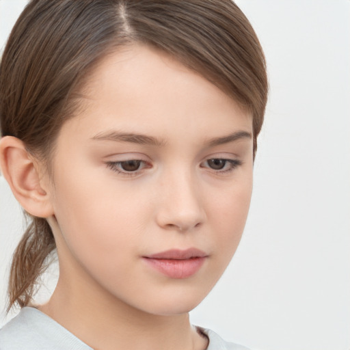 Neutral white child female with long  brown hair and brown eyes