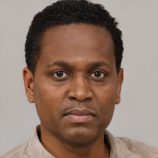 Neutral black young-adult male with short  brown hair and brown eyes