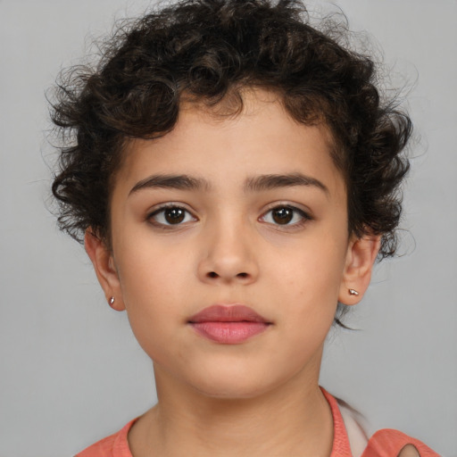 Neutral white child female with short  brown hair and brown eyes