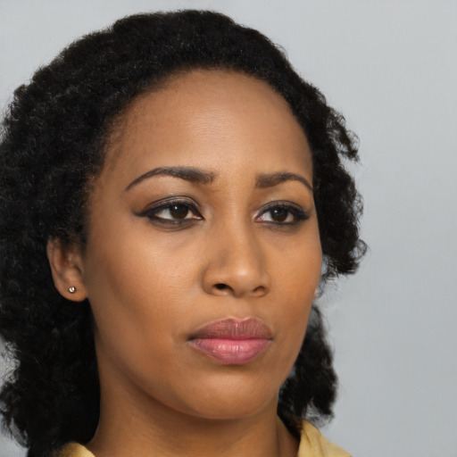 Neutral black young-adult female with long  black hair and brown eyes