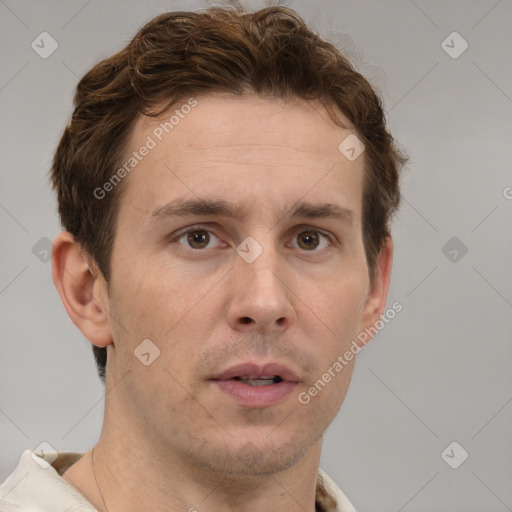 Neutral white adult male with short  brown hair and brown eyes