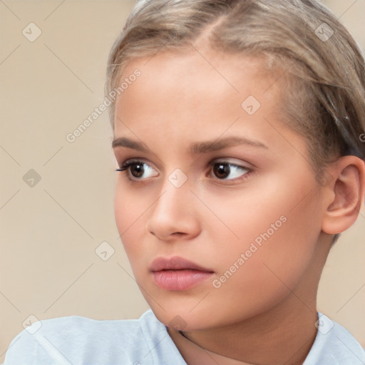 Neutral white child female with short  brown hair and brown eyes