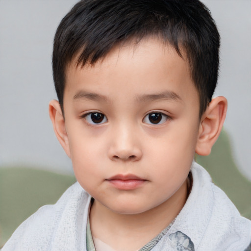 Neutral asian child male with short  brown hair and brown eyes