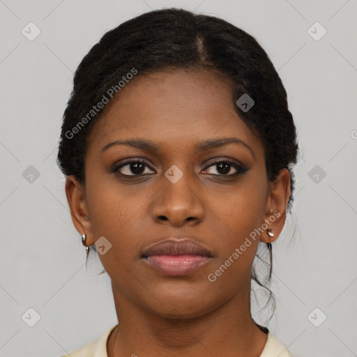 Neutral black young-adult female with short  brown hair and brown eyes