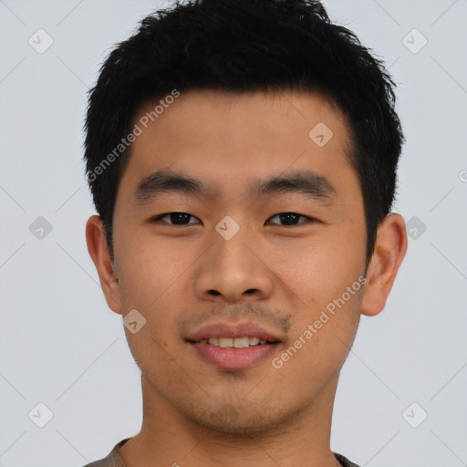 Neutral asian young-adult male with short  black hair and brown eyes