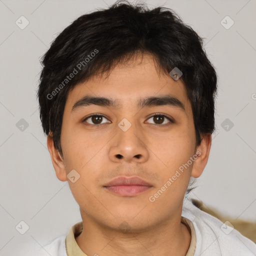 Neutral asian young-adult male with short  brown hair and brown eyes