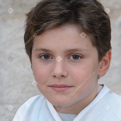 Joyful white child female with short  brown hair and brown eyes