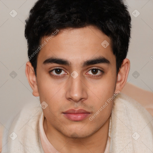 Neutral latino young-adult male with short  brown hair and brown eyes