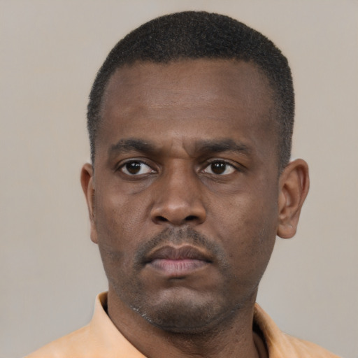 Neutral black young-adult male with short  brown hair and brown eyes