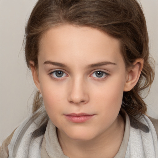 Neutral white child female with medium  brown hair and brown eyes