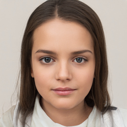 Neutral white child female with medium  brown hair and brown eyes