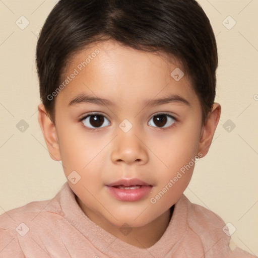 Neutral white child female with short  brown hair and brown eyes