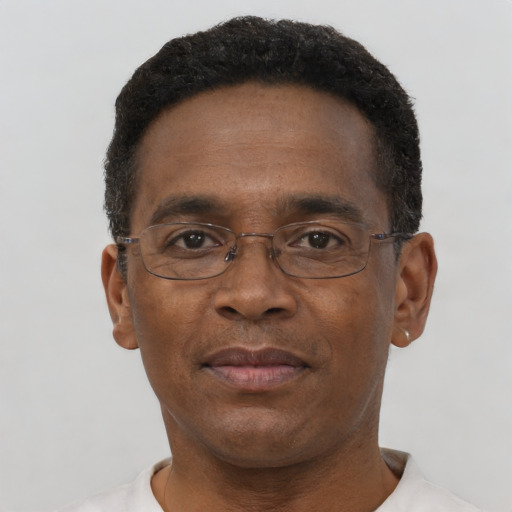 Neutral black adult male with short  brown hair and brown eyes