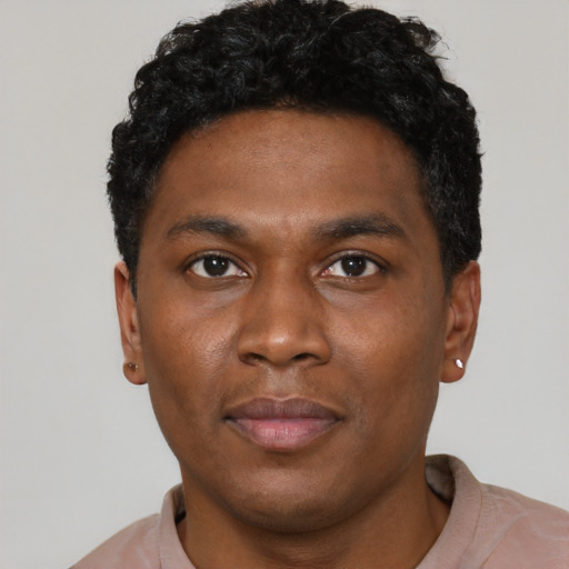 Neutral black young-adult male with short  brown hair and brown eyes