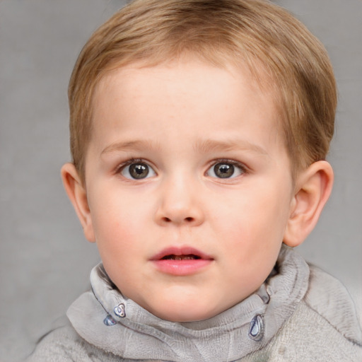 Neutral white child female with short  brown hair and blue eyes