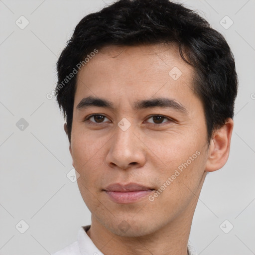 Neutral asian young-adult male with short  brown hair and brown eyes