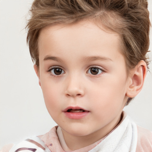 Neutral white child female with short  brown hair and brown eyes