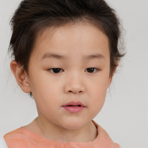 Neutral white child female with short  brown hair and brown eyes