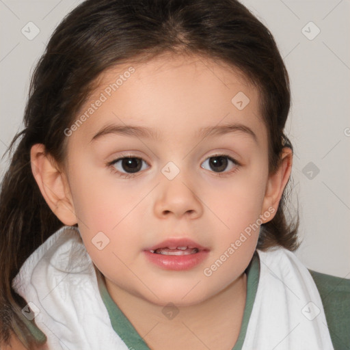 Neutral white child female with medium  brown hair and brown eyes