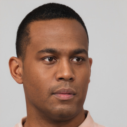 Neutral black young-adult male with short  brown hair and brown eyes