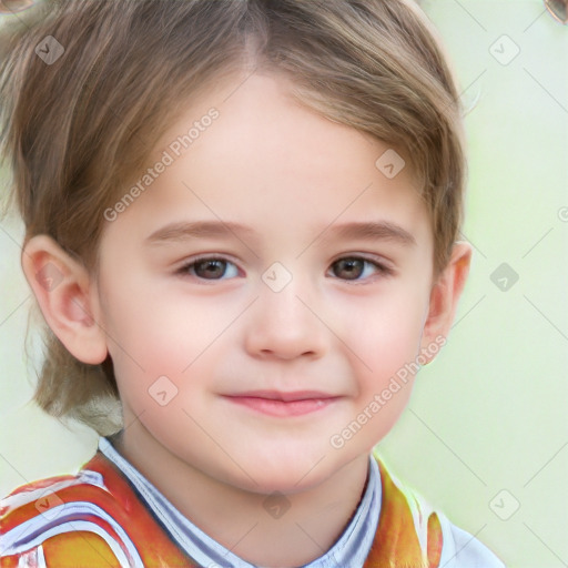 Joyful white child female with short  brown hair and brown eyes