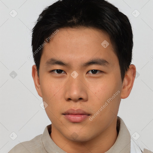 Neutral asian young-adult male with short  brown hair and brown eyes