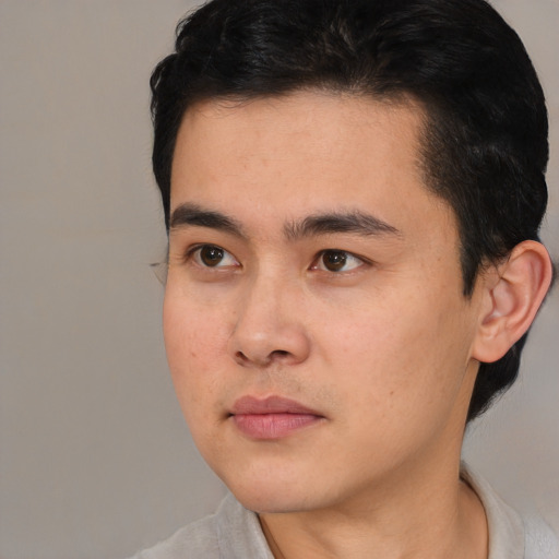 Neutral asian young-adult male with short  black hair and brown eyes