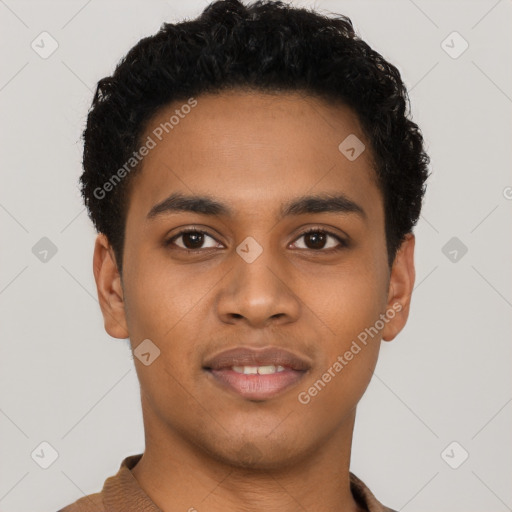 Neutral black young-adult male with short  brown hair and brown eyes