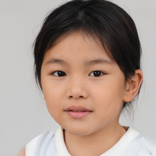 Neutral asian child female with medium  brown hair and brown eyes