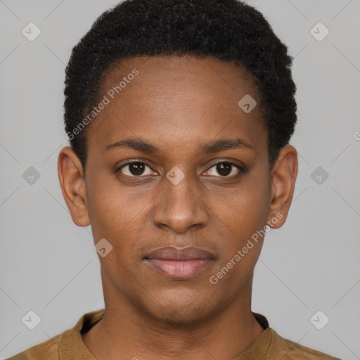 Neutral black young-adult female with short  brown hair and brown eyes